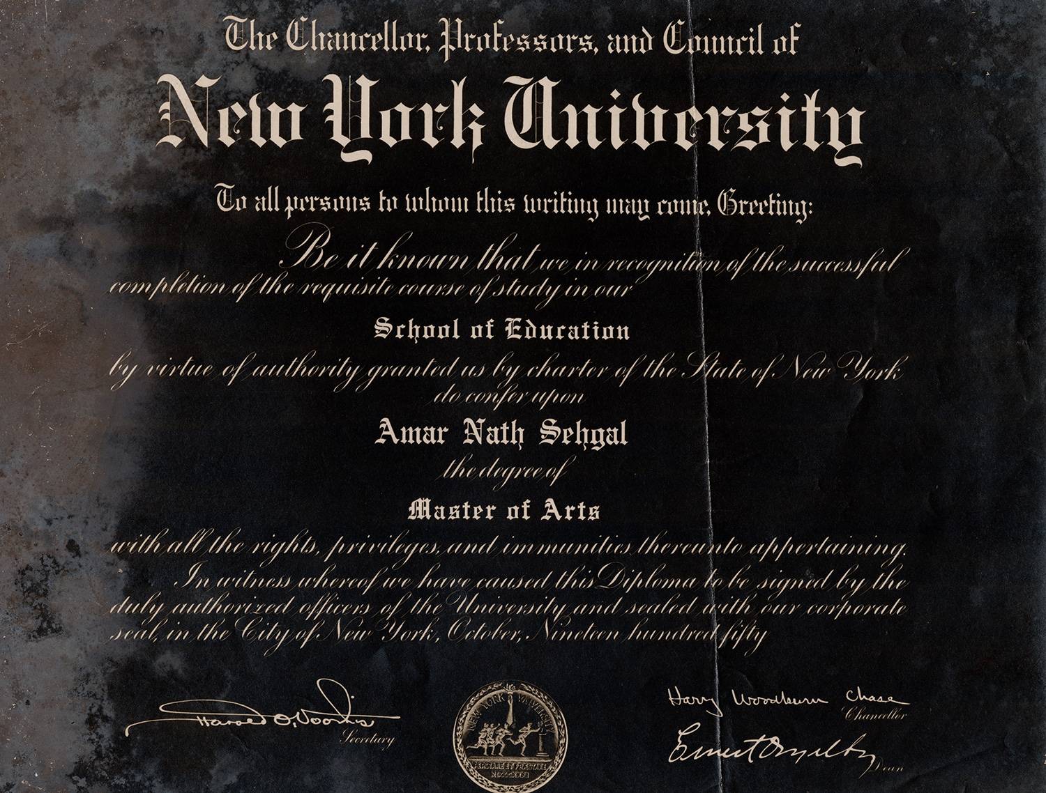 Degree of Masters of Arts, New York University 