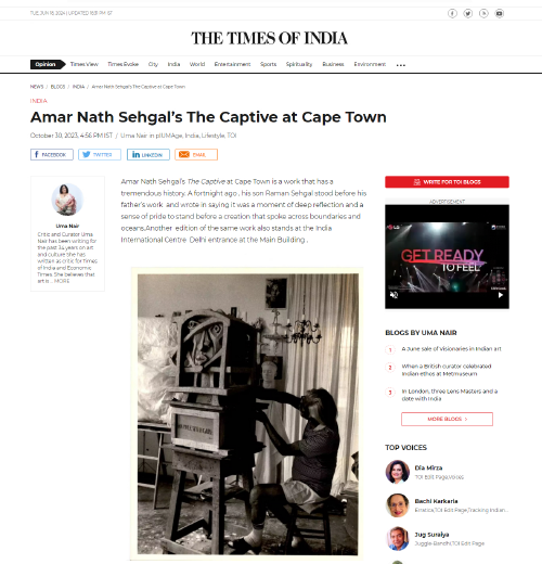 Uma Nair on The Captive in Cape Town
Times of India